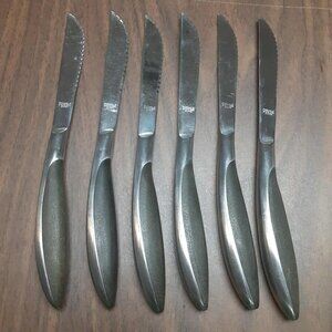 Pinnacle Stainless Steel Japan Serrated Dinner Knives Flatware MCM lot of 6